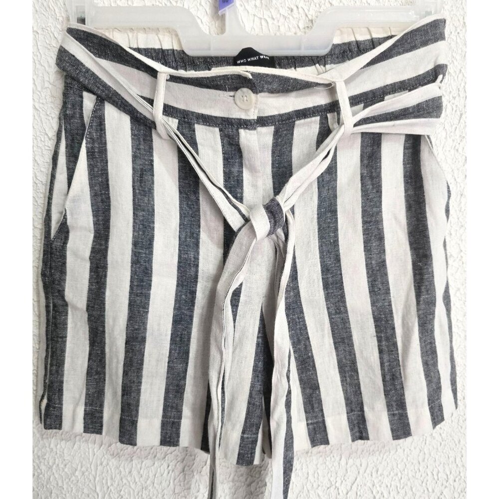 Linen‎ Rayon Blend Striped Shorts With Belt Who What Wear Size 4  Black & W